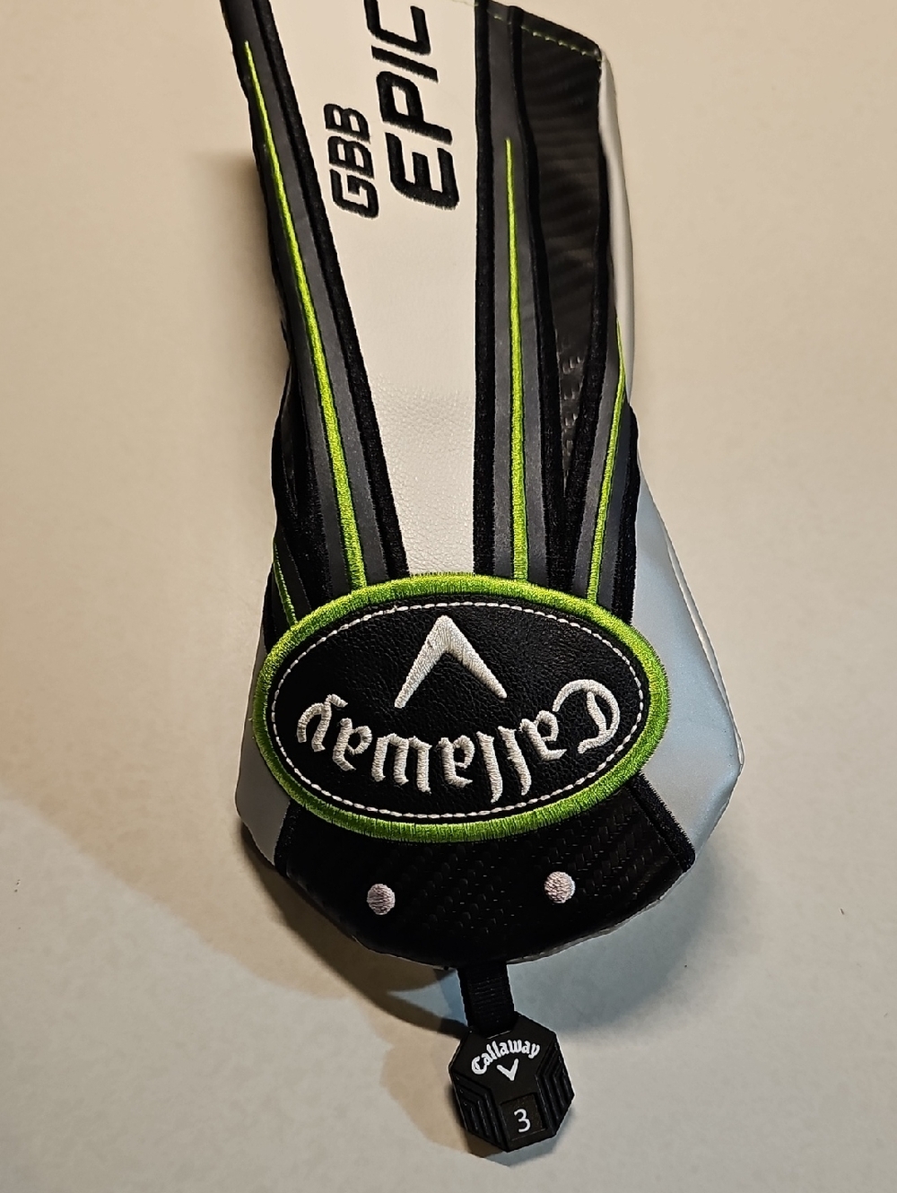 Nice Used Callaway Black White Lime Green GBB Epic Driver Headcover For 3 Wood